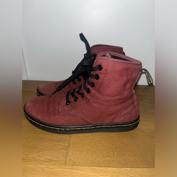 Dr. Martens Shoes - Dr Martens Shoreditch Combat Boots Women's 6 Red Canvas Lace Up Doc Grunge Punk